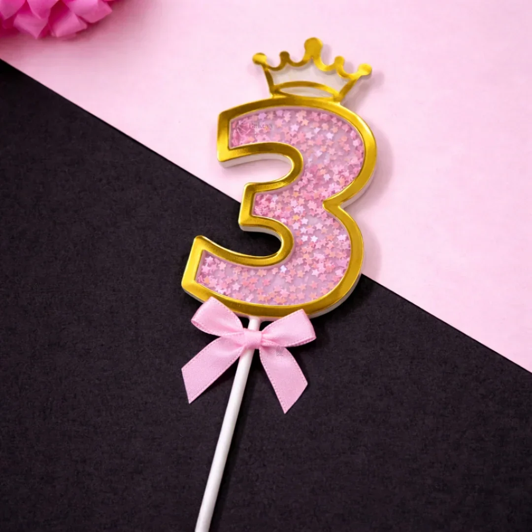 Pink Crown Shaker Number Cake Topper | 0–9 Available | Pack of 1 - Image 7