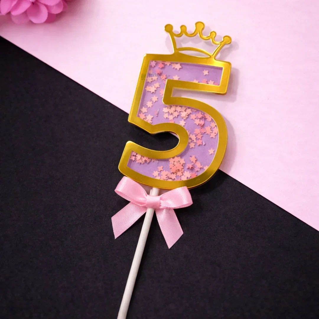 Pink Crown Shaker Number Cake Topper | 0–9 Available | Pack of 1 - Image 9