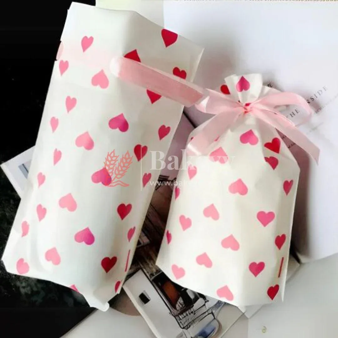 Pink Hearts Stand Up Treat Favor Bags Gift Wrapper Bags for Candy Cookie Chocolate | Pack of 50 - Image 2