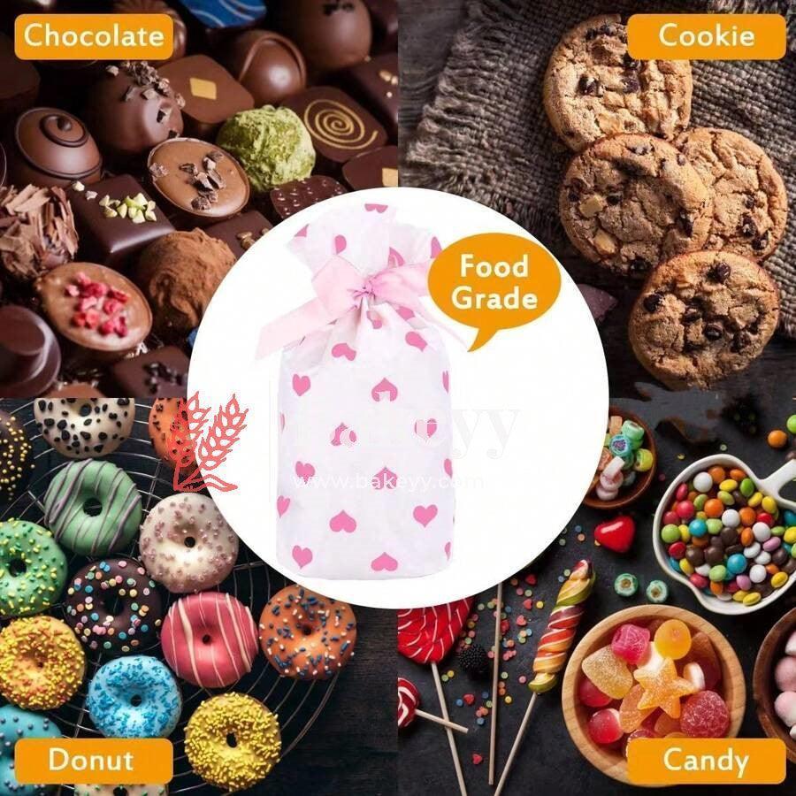 Pink Hearts Stand Up Treat Favor Bags Gift Wrapper Bags for Candy Cookie Chocolate | Pack of 50 - Image 3