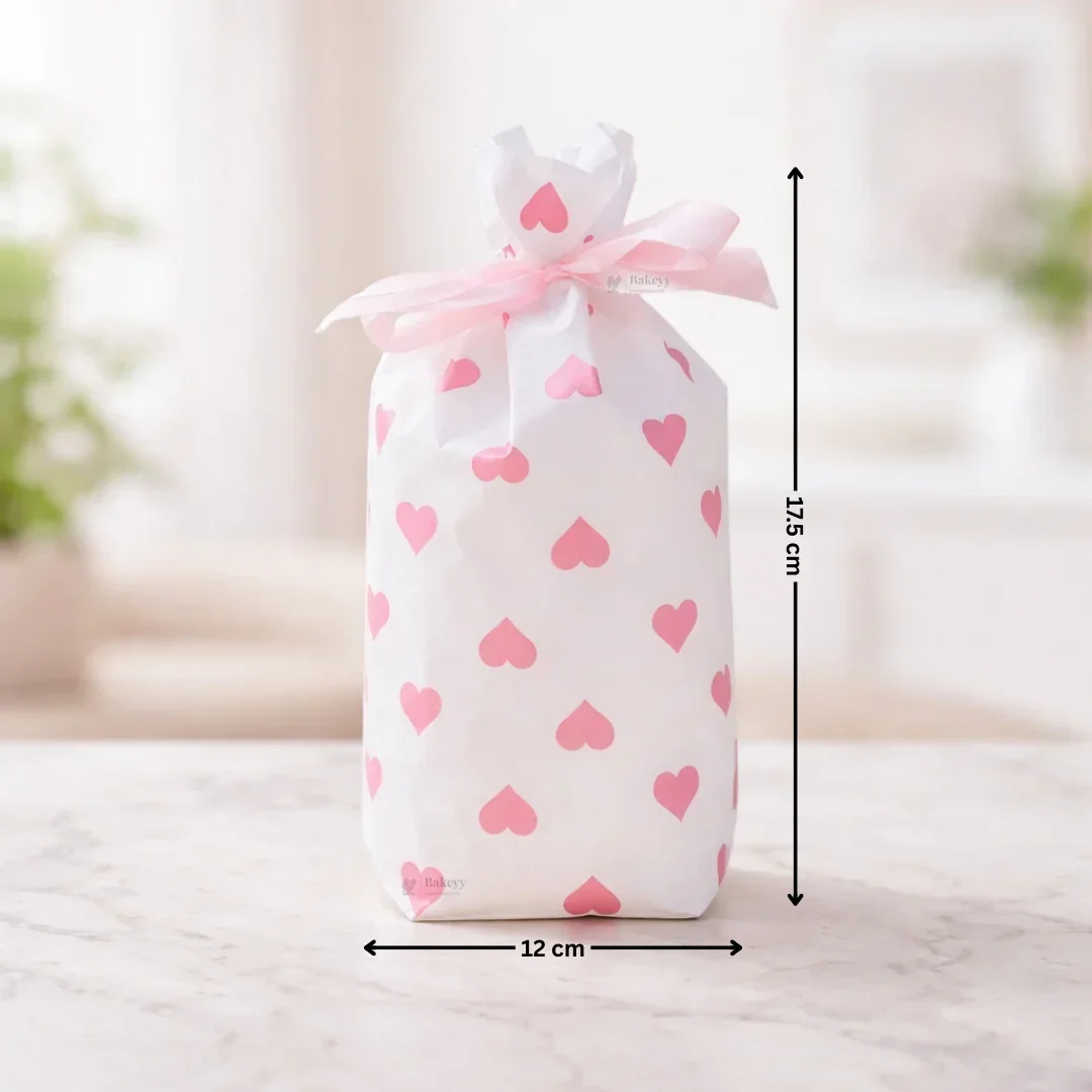 Pink Hearts Stand Up Treat Favor Bags Gift Wrapper Bags for Candy Cookie Chocolate | Pack of 50 - Image 4