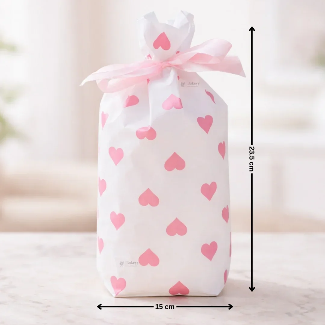 Pink Hearts Stand Up Treat Favor Bags Gift Wrapper Bags for Candy Cookie Chocolate | Pack of 50 - Image 5