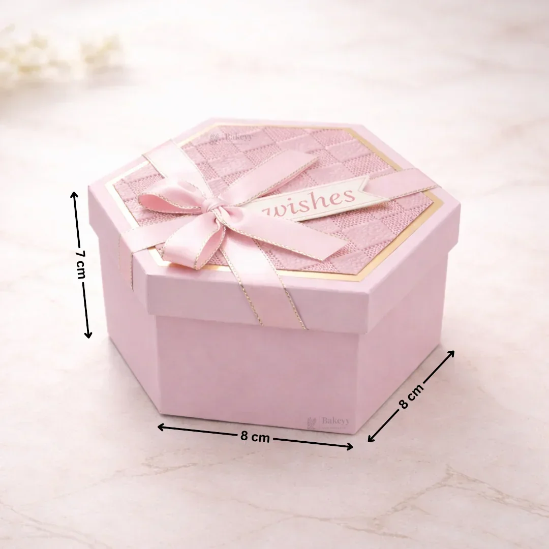 Pink Hexagon Gift Box with Ribbon | Luxury Rigid Hamper & Chocolate Packaging Box | Available in 3 Sizes | Pack of 1 - Image 4