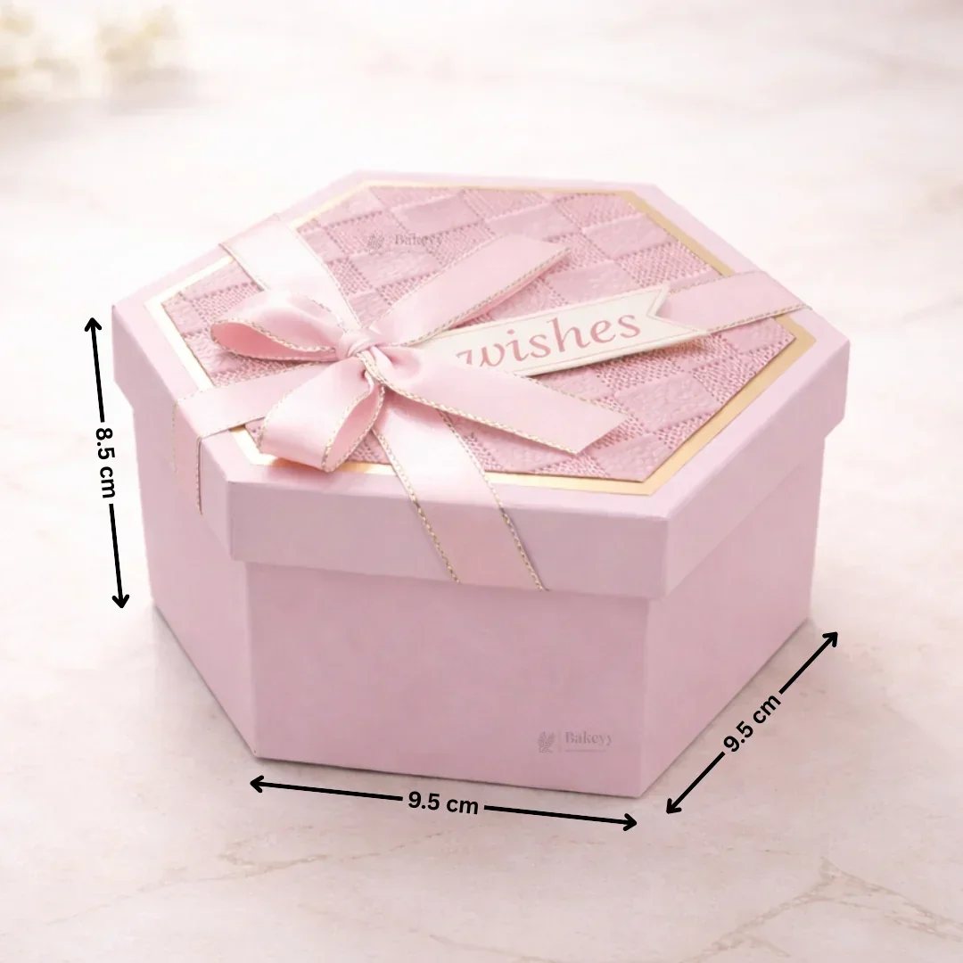 Pink Hexagon Gift Box with Ribbon | Luxury Rigid Hamper & Chocolate Packaging Box | Available in 3 Sizes | Pack of 1 - Image 5