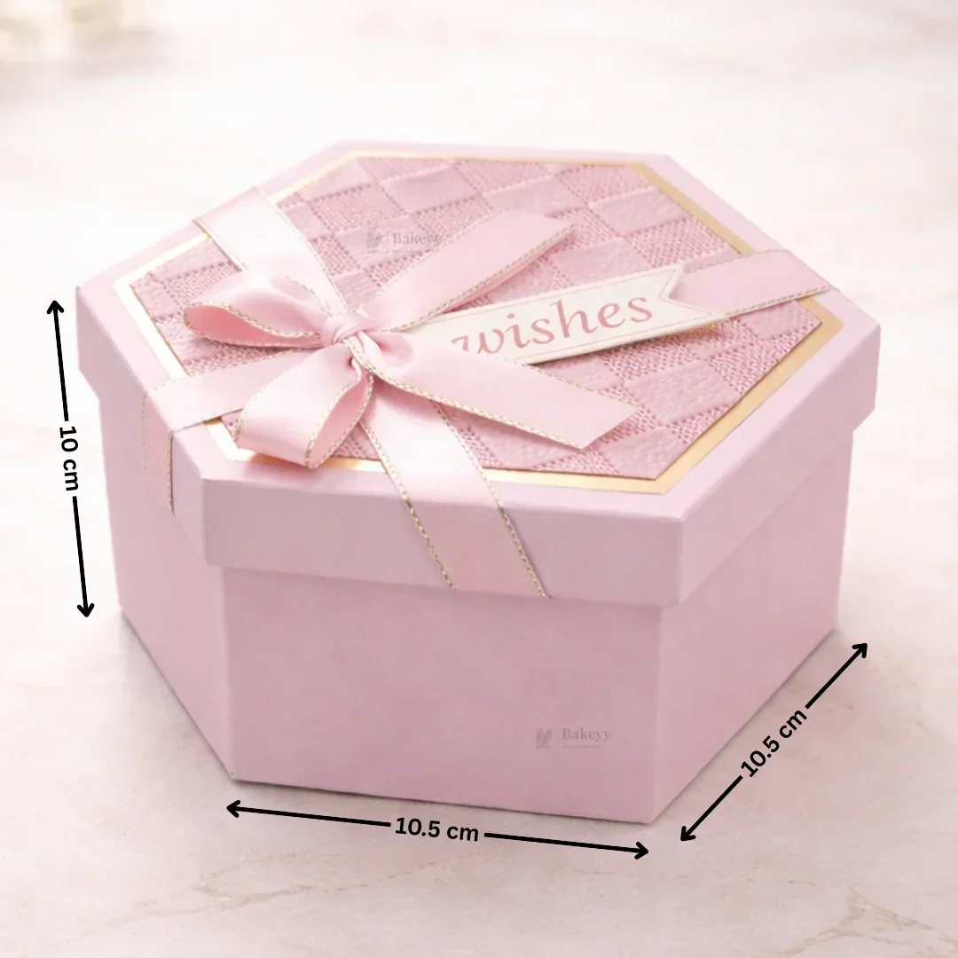 Pink Hexagon Gift Box with Ribbon | Luxury Rigid Hamper & Chocolate Packaging Box | Available in 3 Sizes | Pack of 1 - Image 6