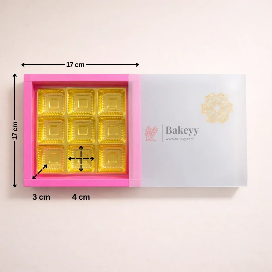 Pink Sliding Chocolate Box with Gold Cavity | Premium Gift Box for Chocolates | Pack of 10 - Image 3