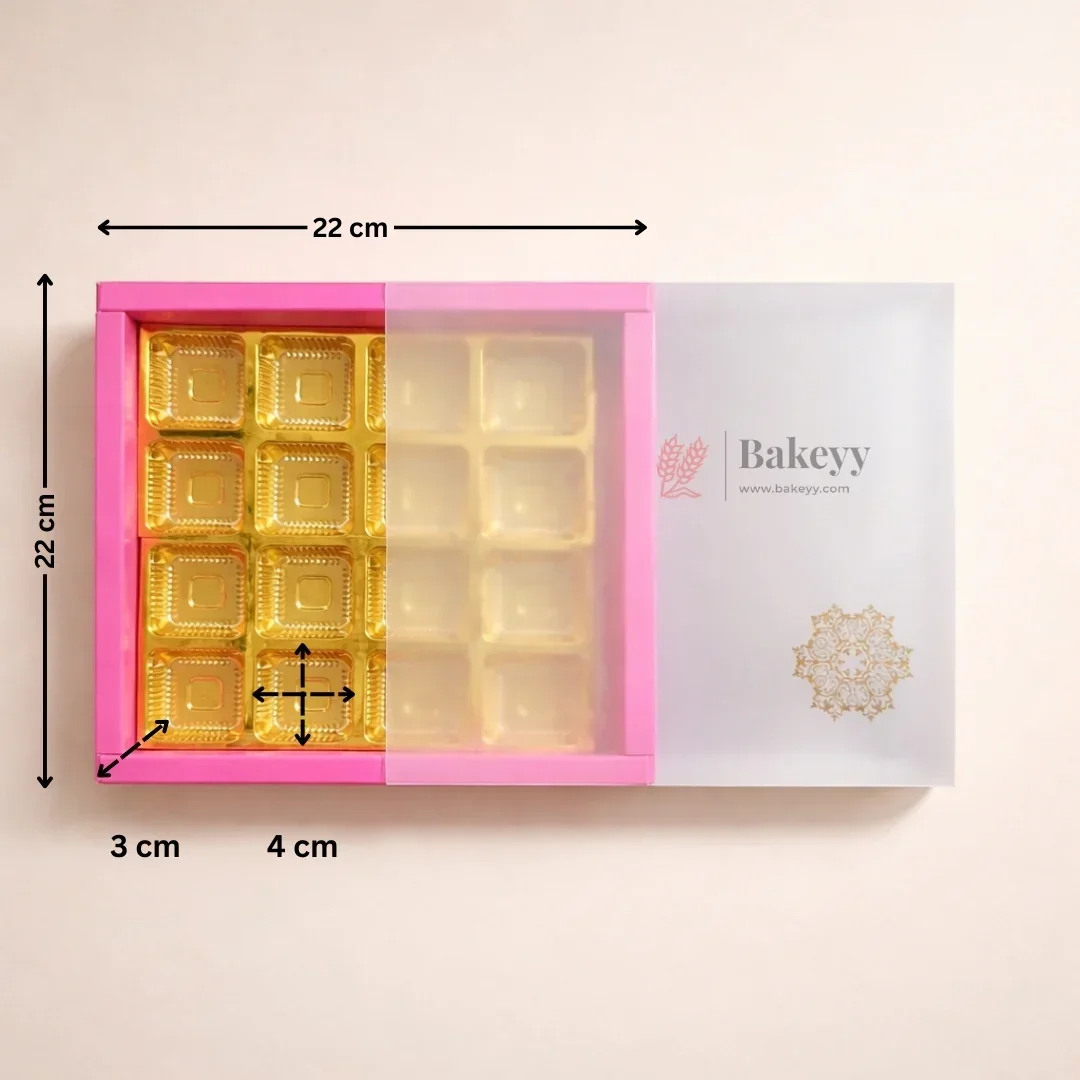 Pink Sliding Chocolate Box with Gold Cavity | Premium Gift Box for Chocolates | Pack of 10 - Image 5