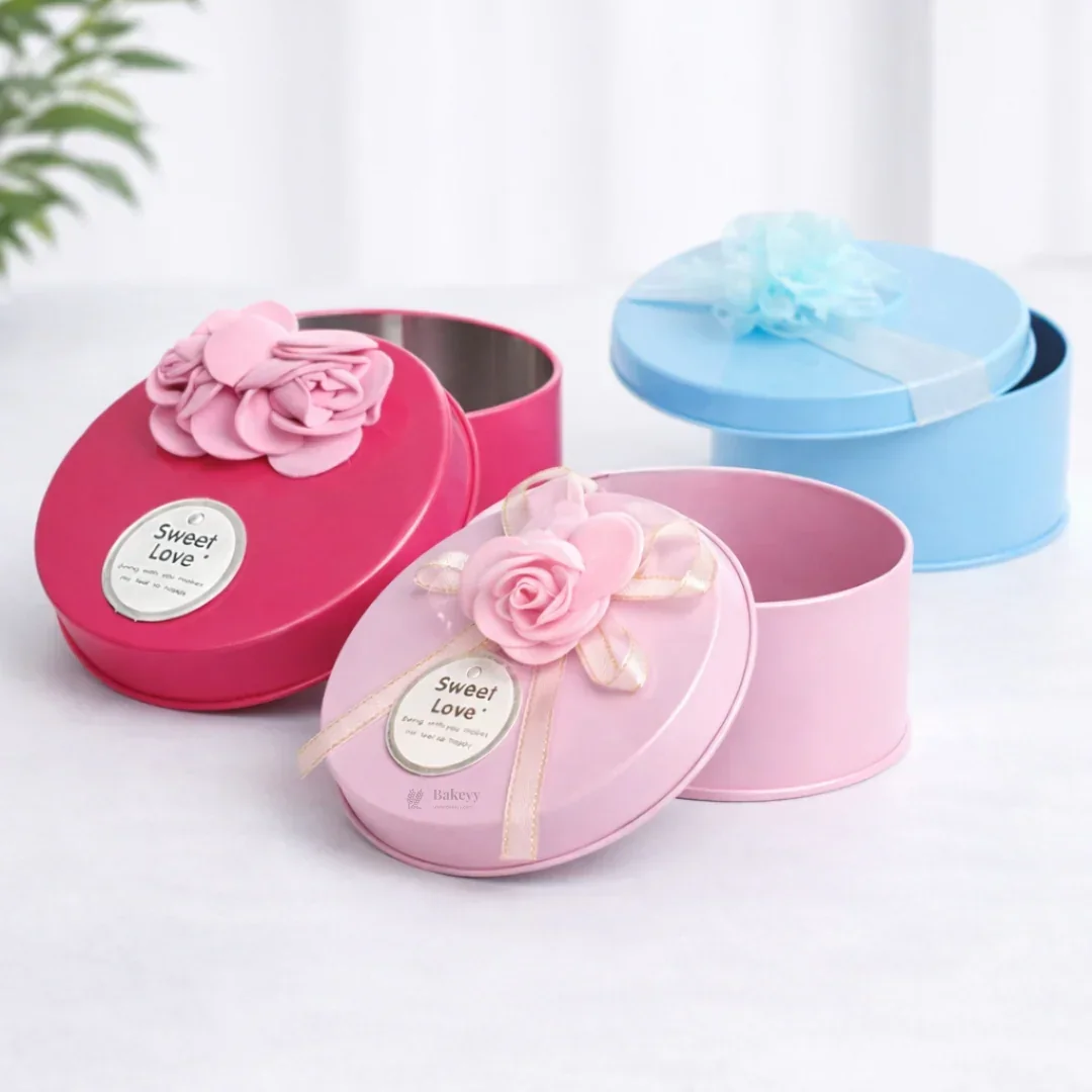 Decorative Round Metal Tin Box | Random Designs | Chocolates & Keepsakes | Pack of 6