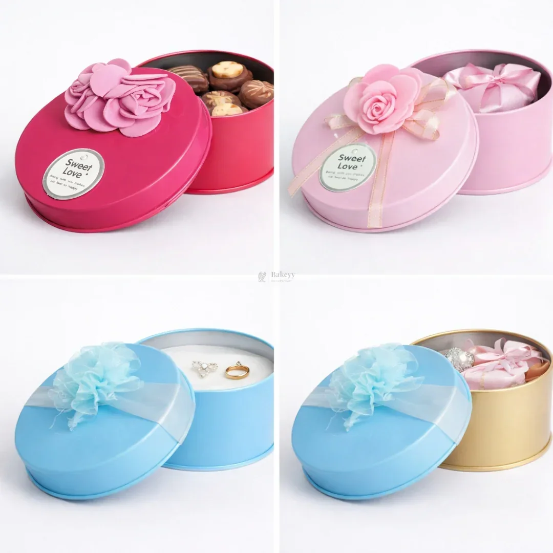 Decorative Round Metal Tin Box | Random Designs | Chocolates & Keepsakes | Pack of 6 - Image 7