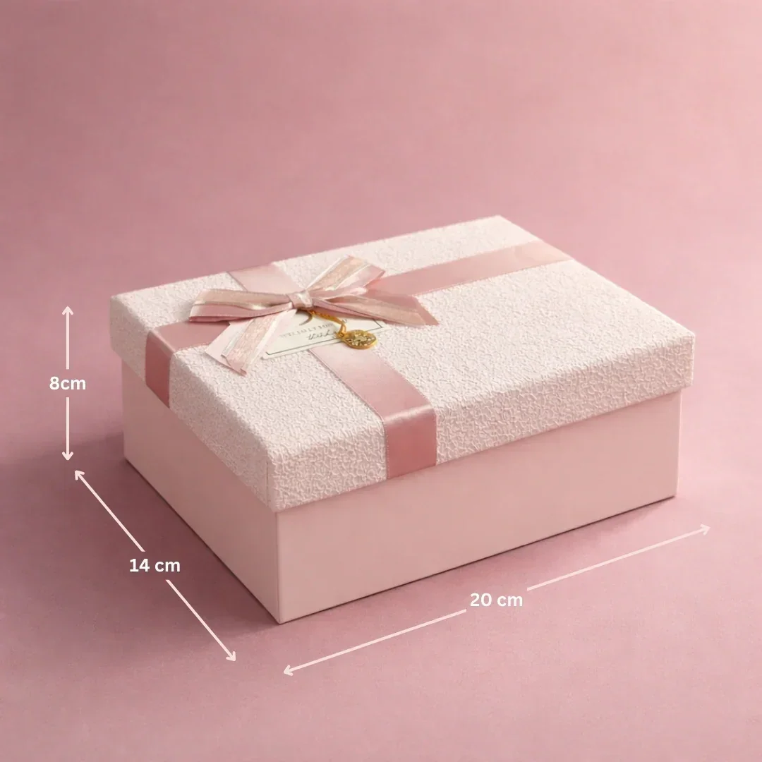 Pink Textured Luxury Gift Box | Premium Rigid Hamper Gift Box with Lid & Ribbon | 3 Sizes Available | Pack of 1 - Image 4