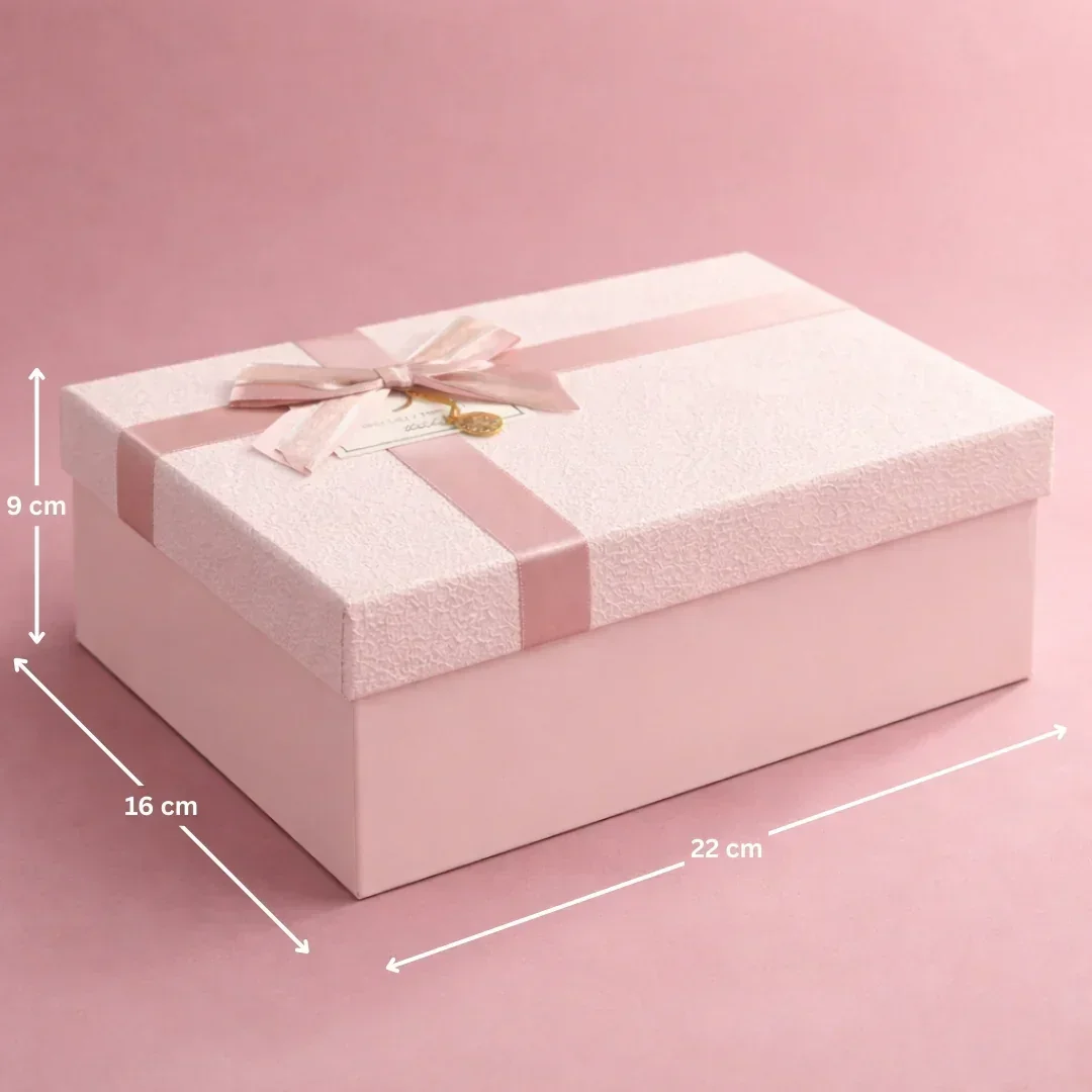 Pink Textured Luxury Gift Box | Premium Rigid Hamper Gift Box with Lid & Ribbon | 3 Sizes Available | Pack of 1 - Image 5