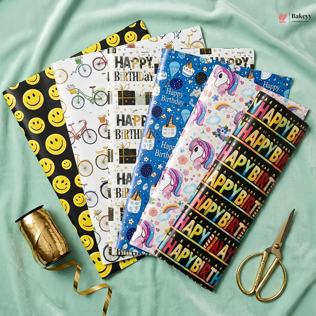Playful Party Gift Wrapping Paper Sheets | Fun Cartoon & Celebration Prints | Pack of 20 Sheets