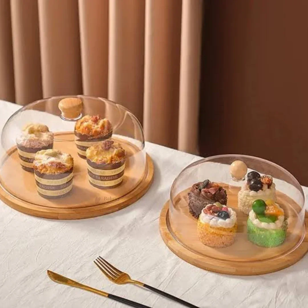 Premium Acrylic Cake Dome with Wooden Base | Dessert Display Cover | 2 Sizes Available | Pack of 1 - Image 4