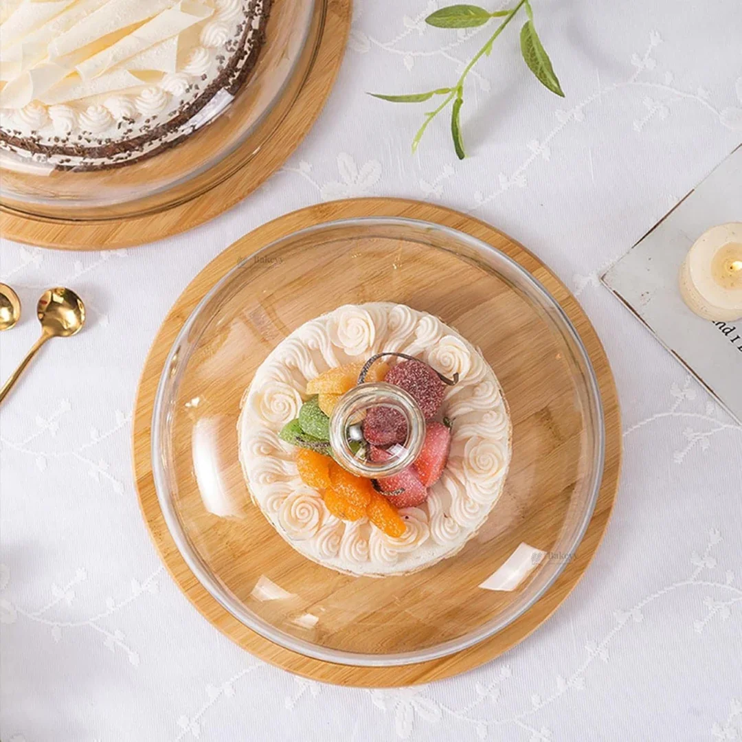Premium Acrylic Cake Dome with Wooden Base | Dessert Display Cover | 2 Sizes Available | Pack of 1 - Image 5