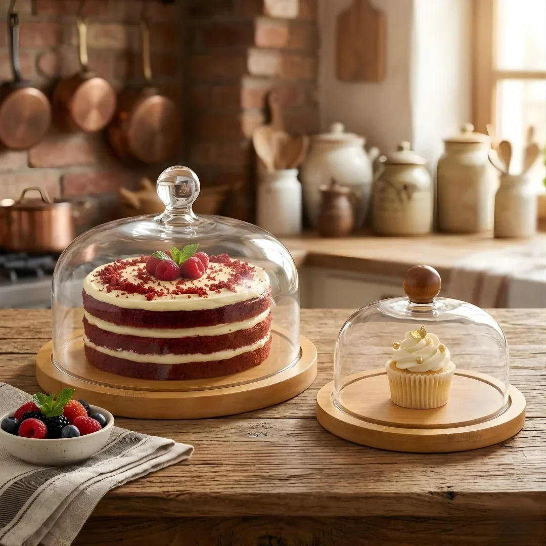 Premium Acrylic Cake Dome with Wooden Base | Dessert Display Cover | 2 Sizes Available | Pack of 1 - Image 6