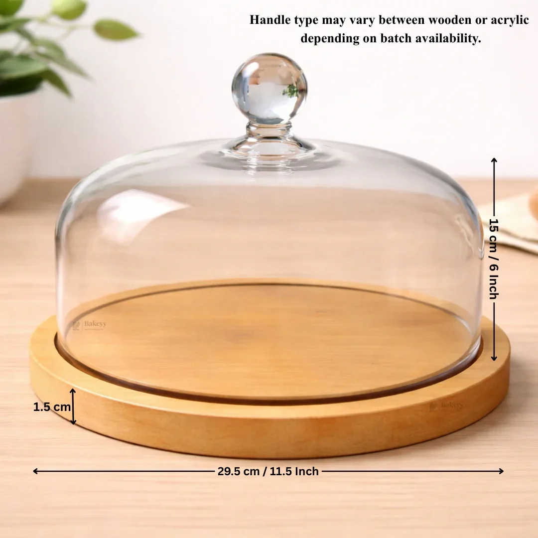 Premium Acrylic Cake Dome with Wooden Base | Dessert Display Cover | 2 Sizes Available | Pack of 1 - Image 9