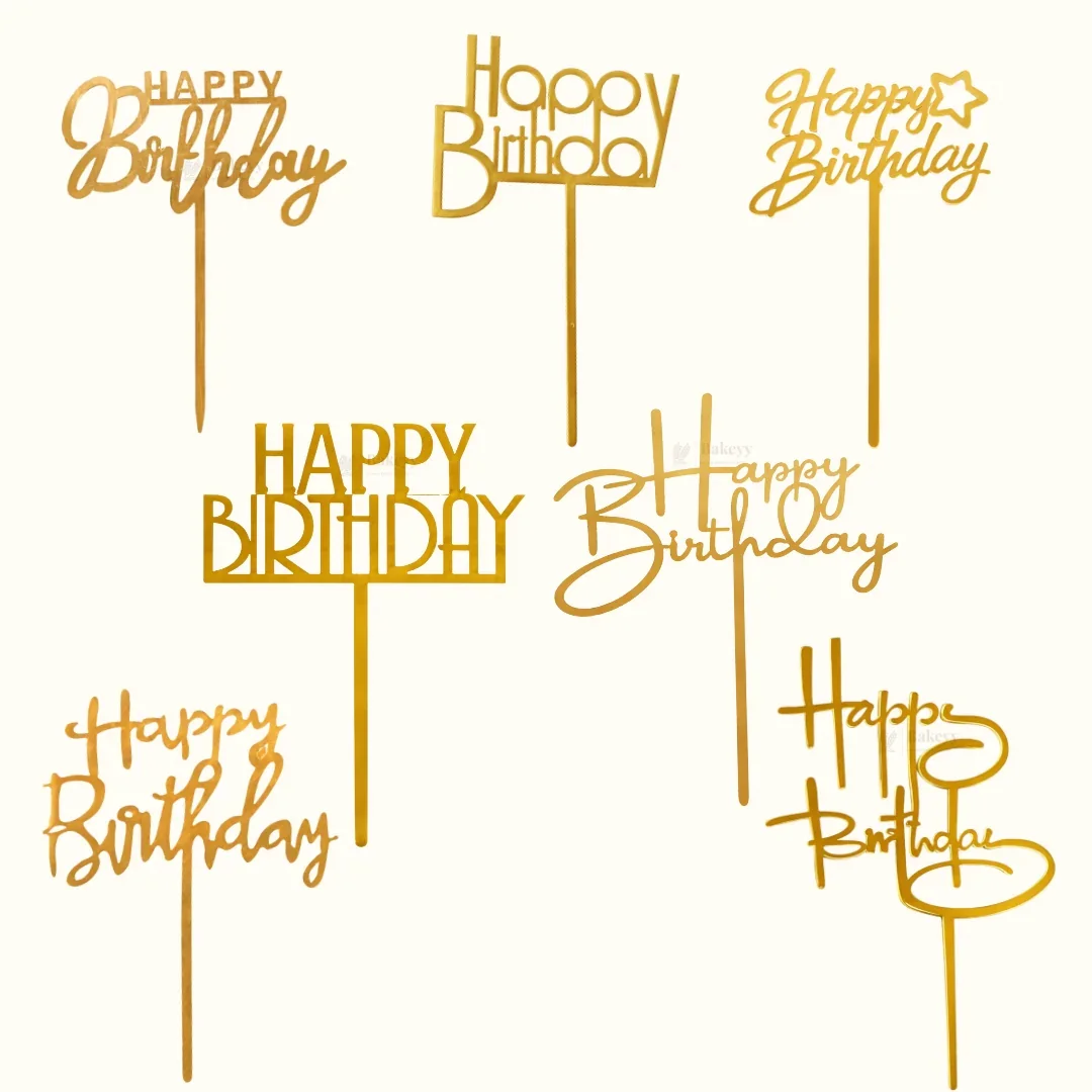 Premium Acrylic Happy Birthday Cake Toppers | Script & Modern Typography Collection | Pack of 5