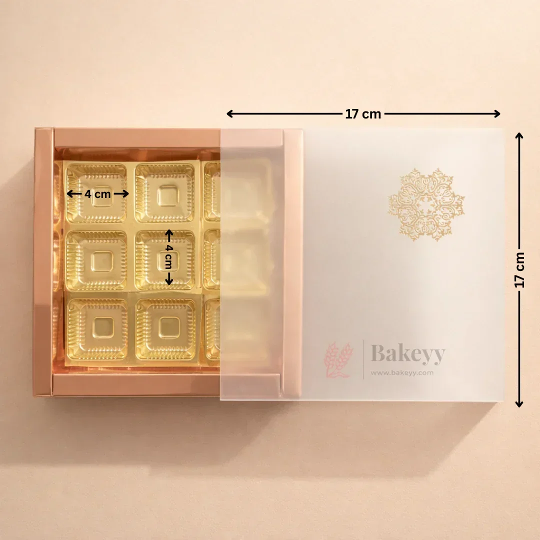 Premium Chocolate Box with Gold 9 Cavity Tray | Sliding Sleeve Gift Box | Pack of 10 - Image 3
