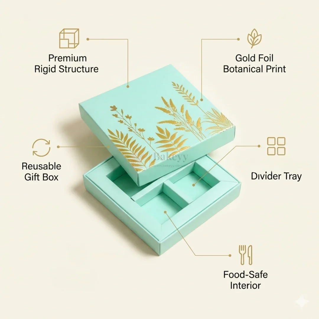 Premium Light Blue Chocolate Gift Box with Decorative Lid and Cavity Tray | Pack of 1 - Image 5