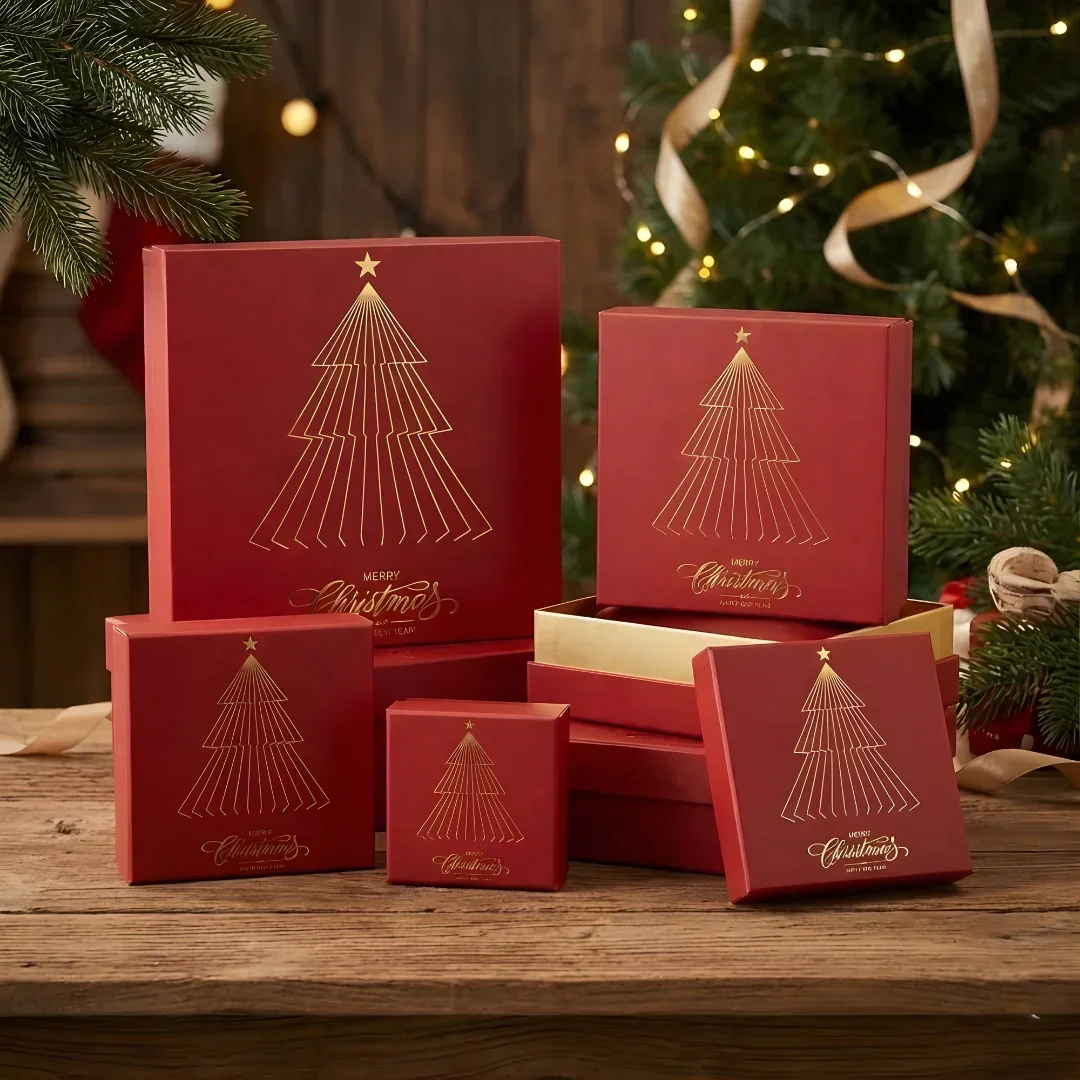 Premium Christmas Brownie Gift Box | Golden Christmas Tree Theme | Pack of 25