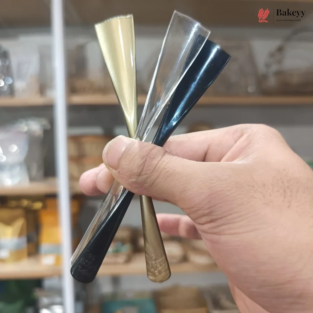 Premium Dessert Spoon | Clear, Black & Matte Gold | Pack of 100 - Image 3