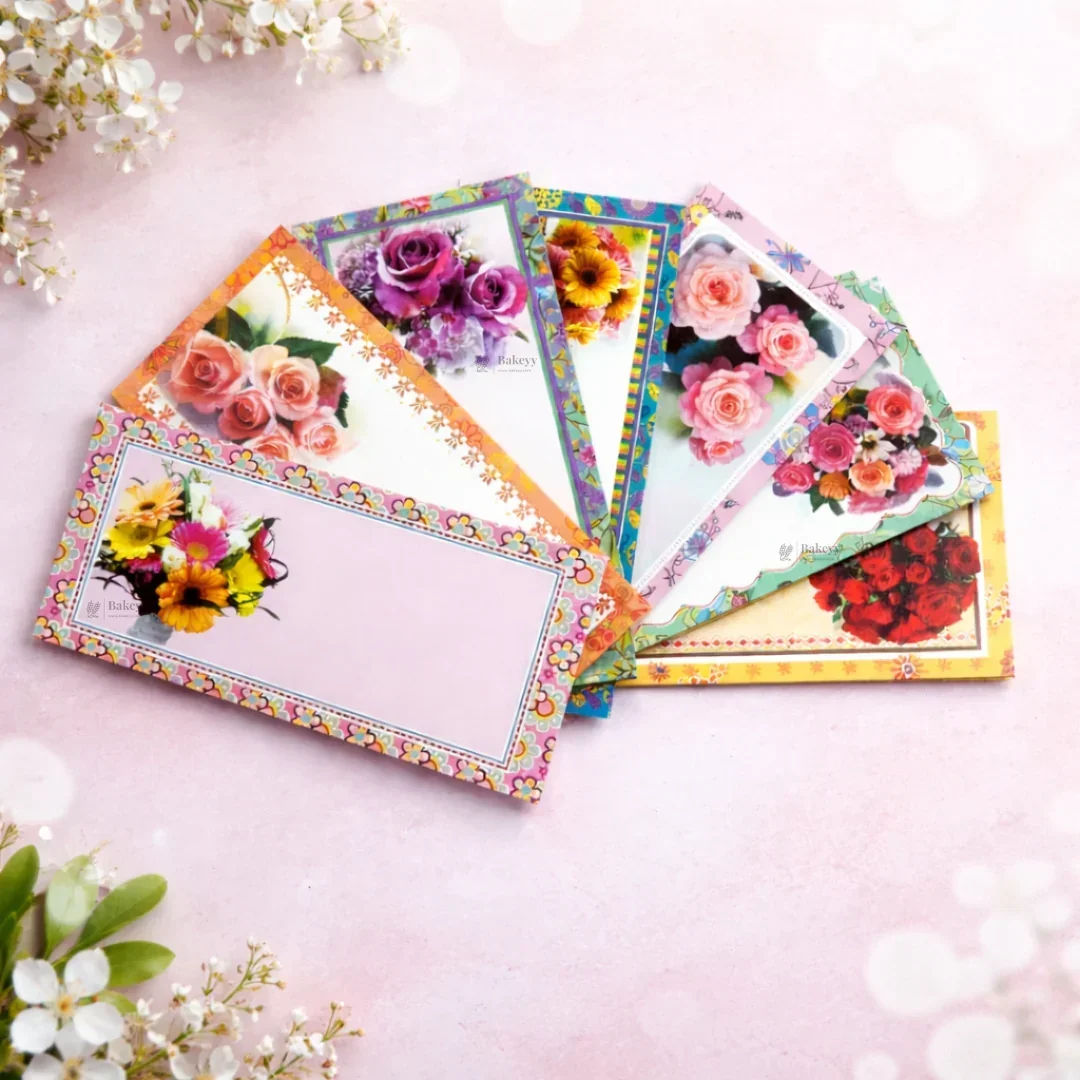 Flower Bouquet Floral Cash Envelopes | Elegant Flower-Printed Shagun & Gift Envelopes | Multiple Designs Available | Pack of 25