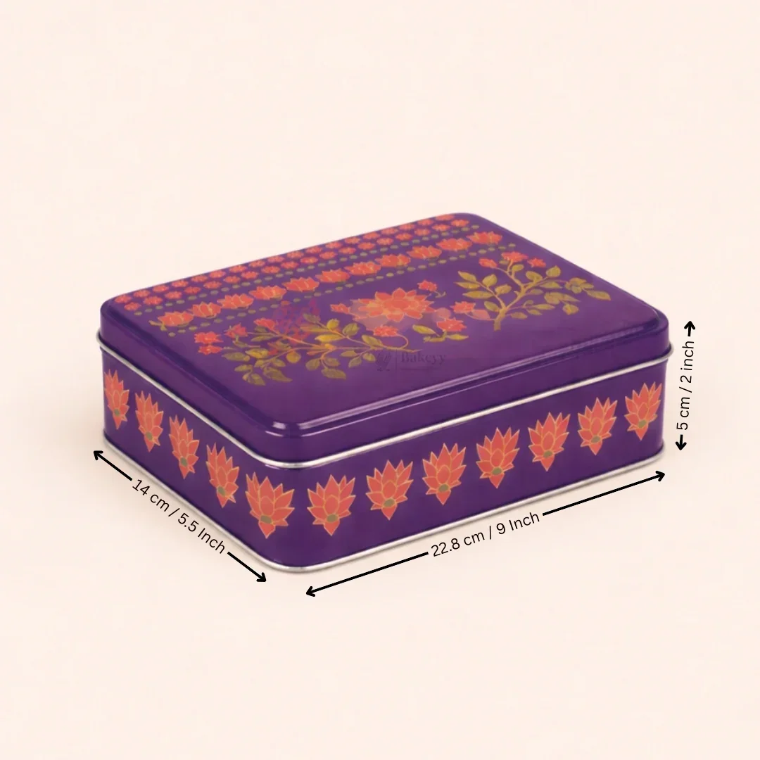 Premium Floral Printed Tin Box | Purple Floral Printed | Gift Box for Chocolates, Dry Fruits, Sweets| Pack Of 1 - Image 10