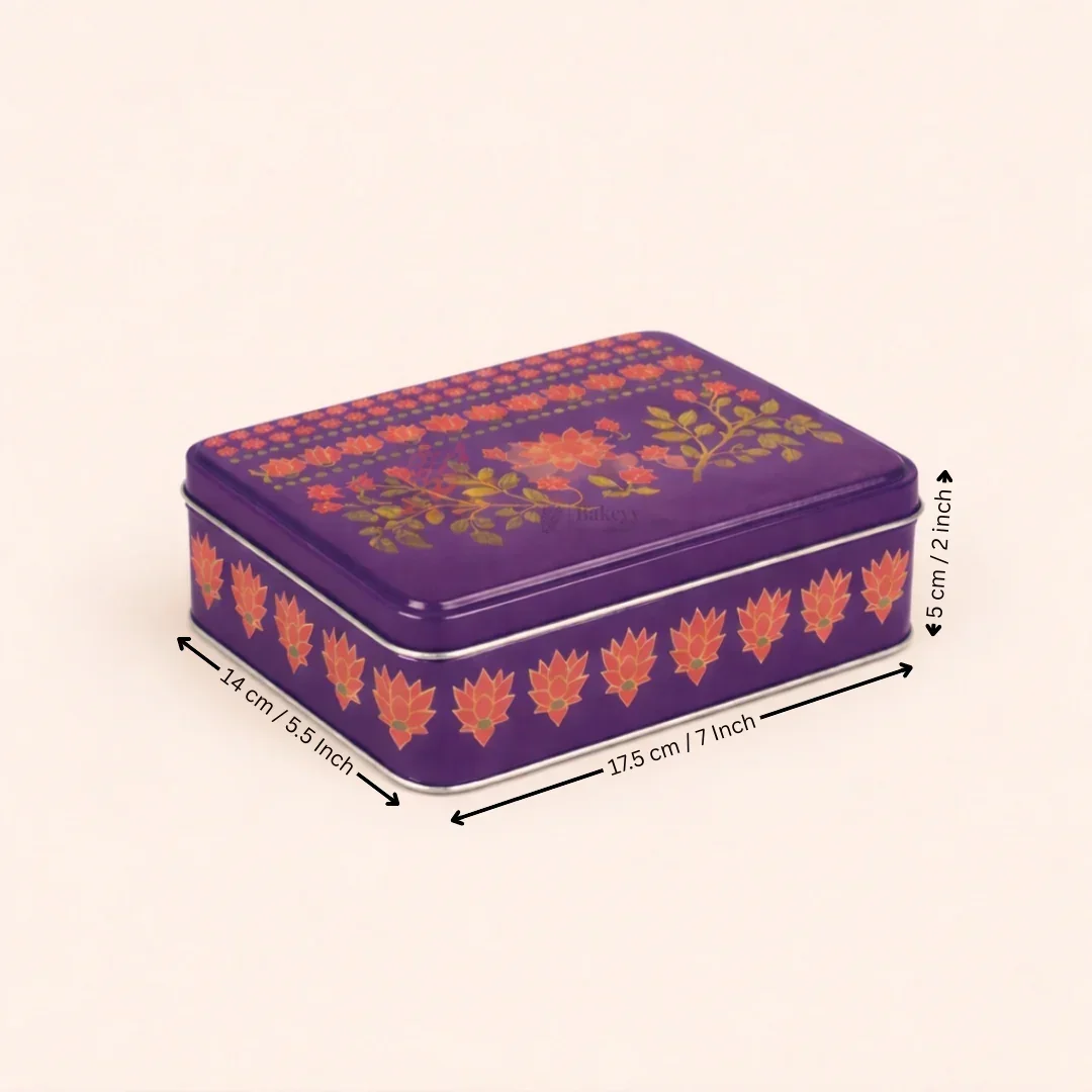Premium Floral Printed Tin Box | Purple Floral Printed | Gift Box for Chocolates, Dry Fruits, Sweets| Pack Of 1 - Image 11