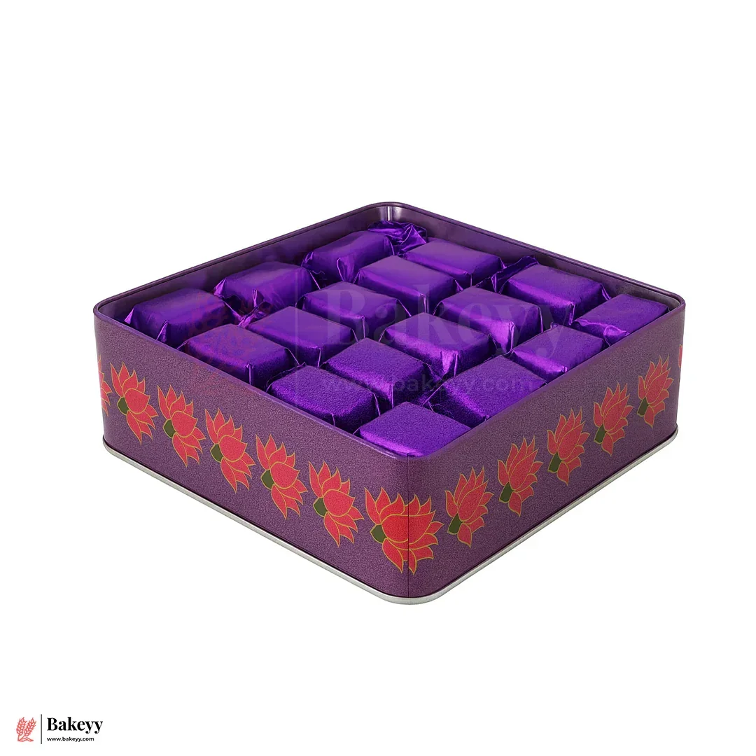 Premium Floral Printed Tin Box | Purple Floral Printed | Gift Box for Chocolates, Dry Fruits, Sweets| Pack Of 1 - Image 4