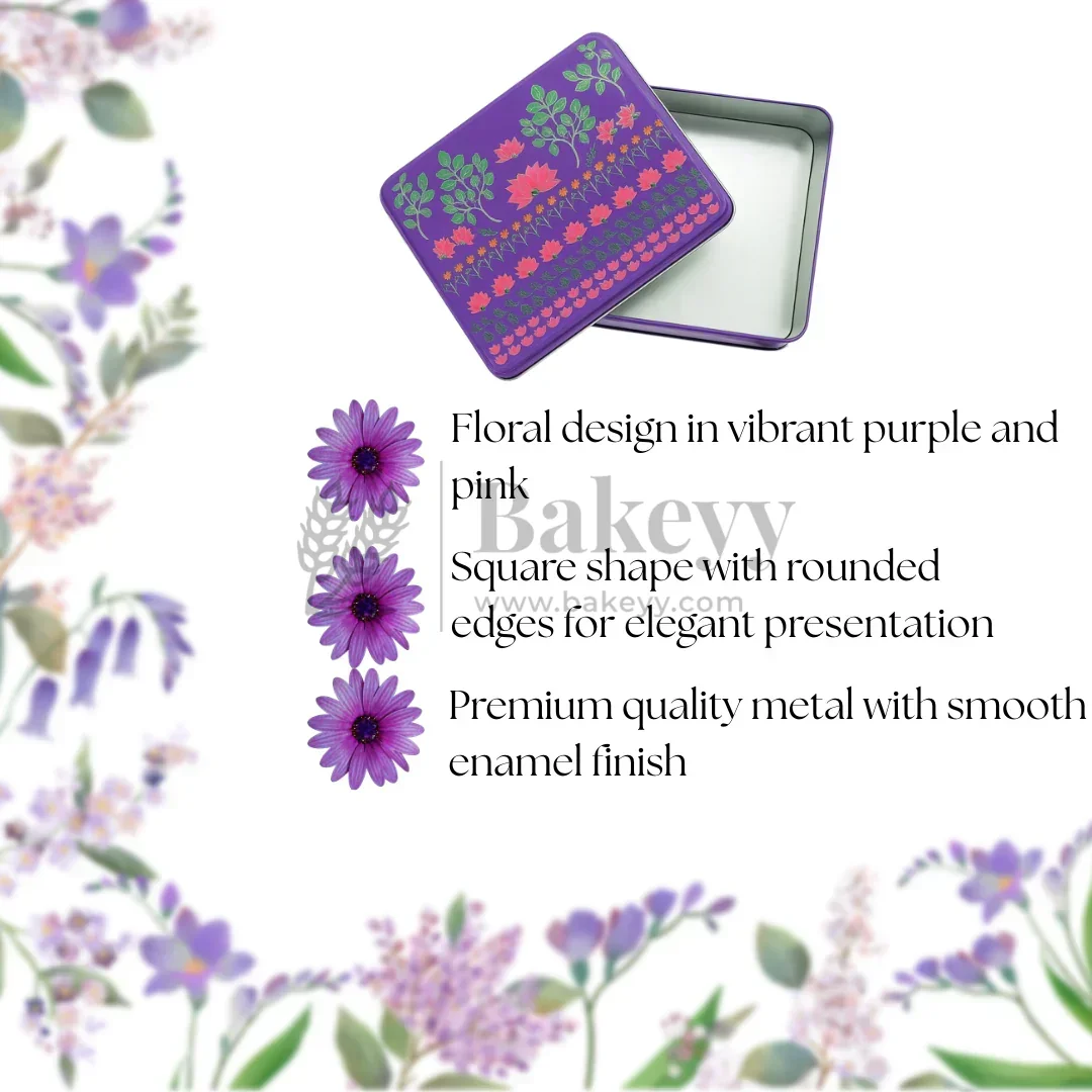 Premium Floral Printed Tin Box | Purple Floral Printed | Gift Box for Chocolates, Dry Fruits, Sweets| Pack Of 1 - Image 8