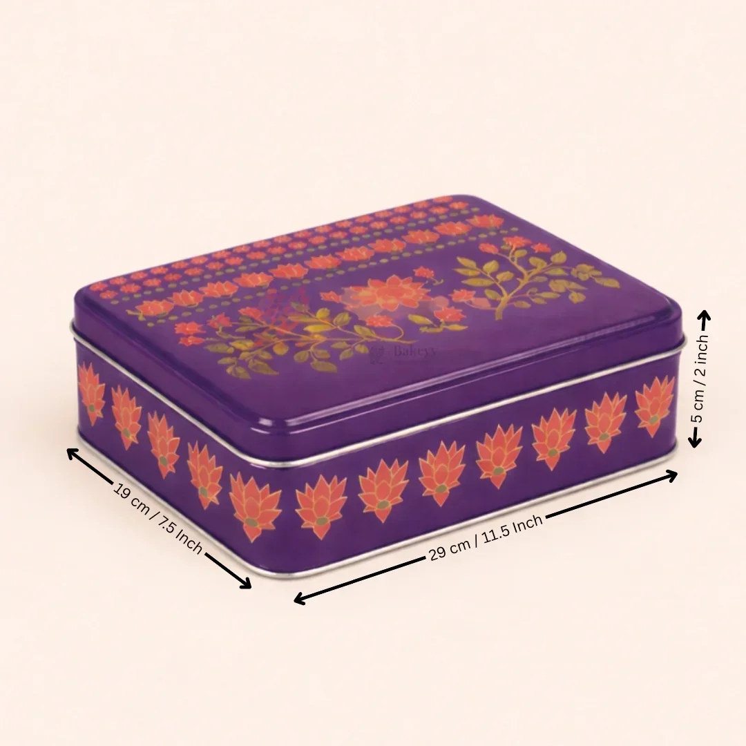 Premium Floral Printed Tin Box | Purple Floral Printed | Gift Box for Chocolates, Dry Fruits, Sweets| Pack Of 1 - Image 9