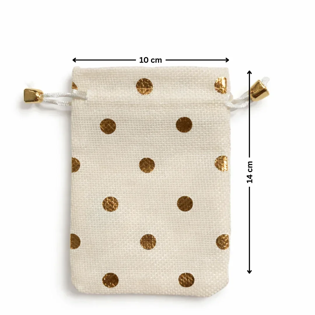 Premium Jute Potli Bags with Gold Print – Festive & Gifting Use | Eco-Friendly Gift Pouches | Pack of 10 - Image 5
