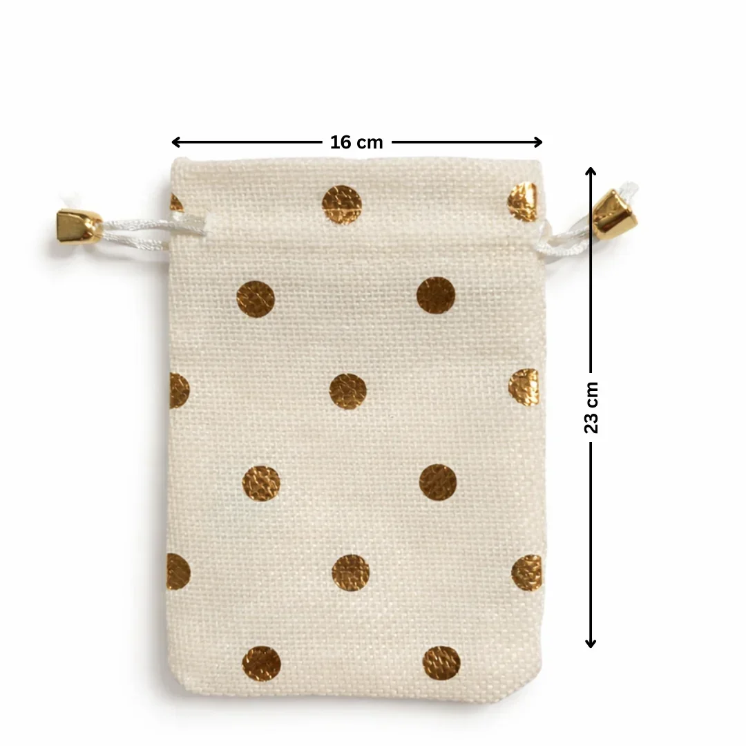 Premium Jute Potli Bags with Gold Print – Festive & Gifting Use | Eco-Friendly Gift Pouches | Pack of 10 - Image 7