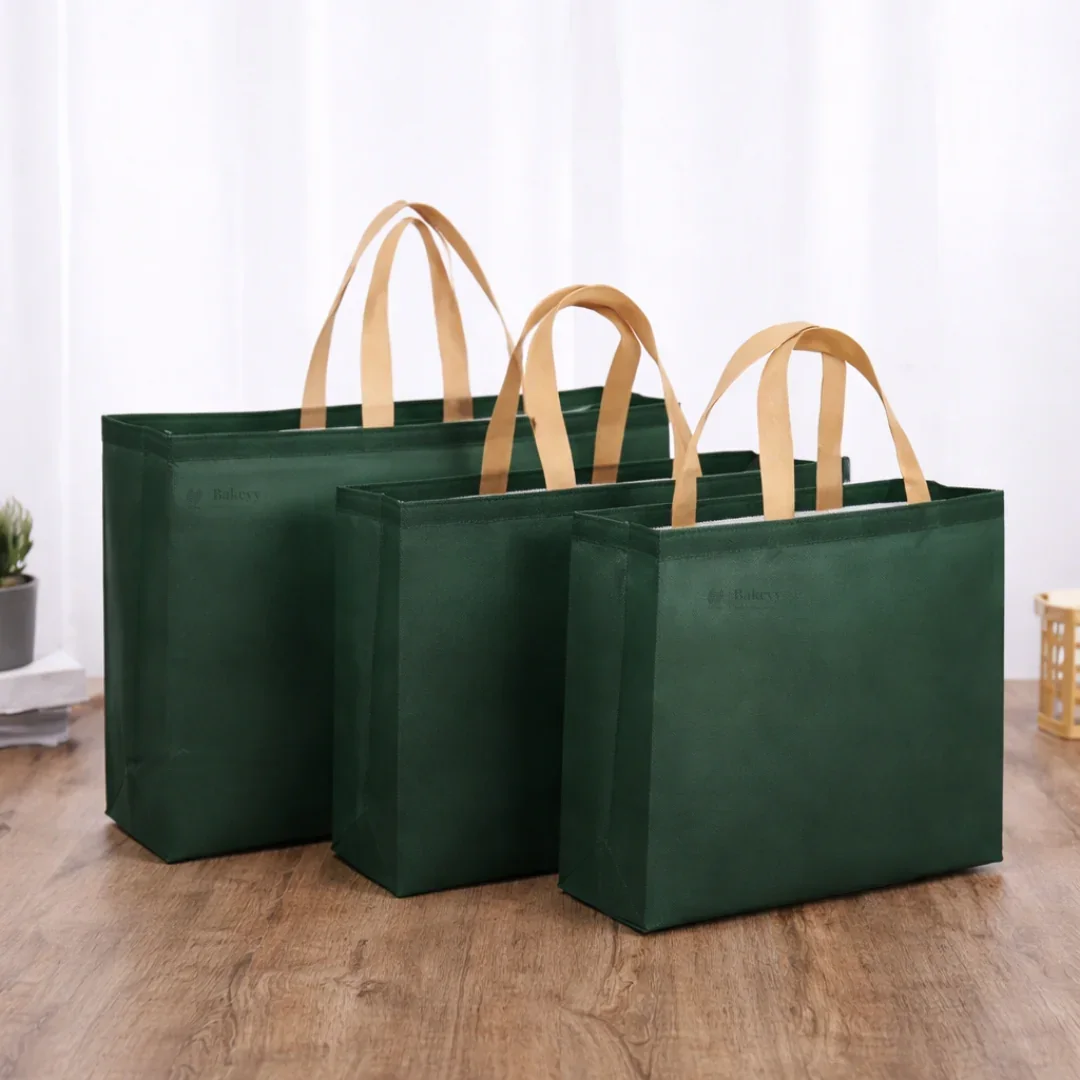 Premium Matte Green Carry Bag with Kraft Handles | Dark Green & Olive Green | 3 Size Options | Pack of 50 - Image 3