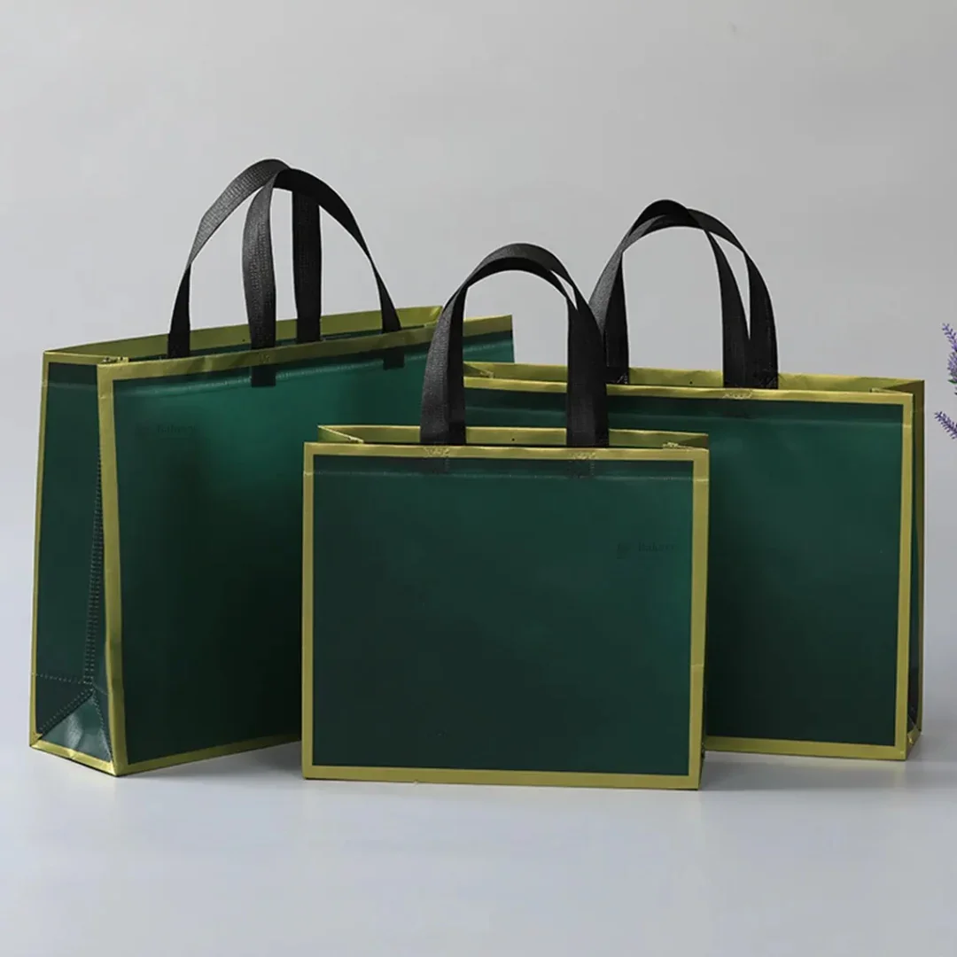Premium Matte Carry Bag with Gold Border | White & Green Variants | 3 Size Options | Pack of 50 - Image 3