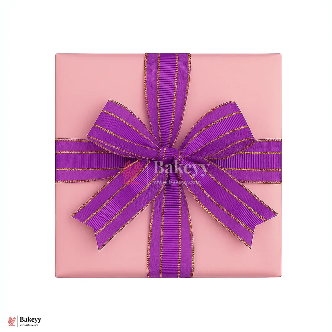 18mtr Premium Purple Grosgrain Ribbon with Golden Stitch – 1 Inch | Ideal for Gifting & Crafting - Image 3