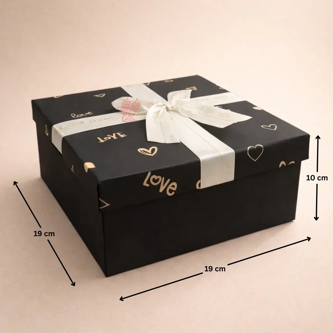 Premium Rigid Gift Box with Satin Ribbon | Black Love Print Hamper Box for Chocolates & Gifting | 3 Sizes Available | Pack of 1 - Image 5