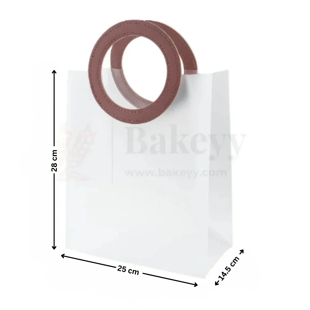 Transparent Bags With Leather Style Maroon Colour Handles | Pack of 12 - Image 10
