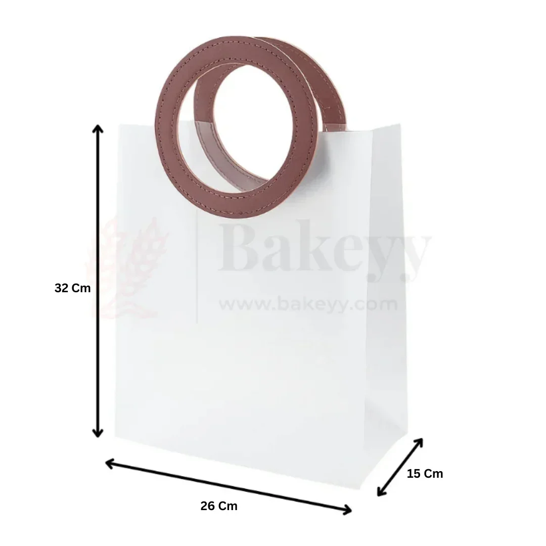 Transparent Bags With Leather Style Maroon Colour Handles | Pack of 12 - Image 11