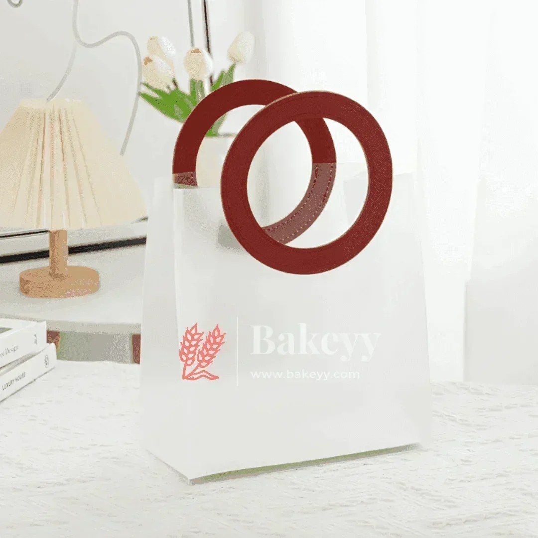 Transparent Bags With Leather Style Maroon Colour Handles | Pack of 12 - Image 3