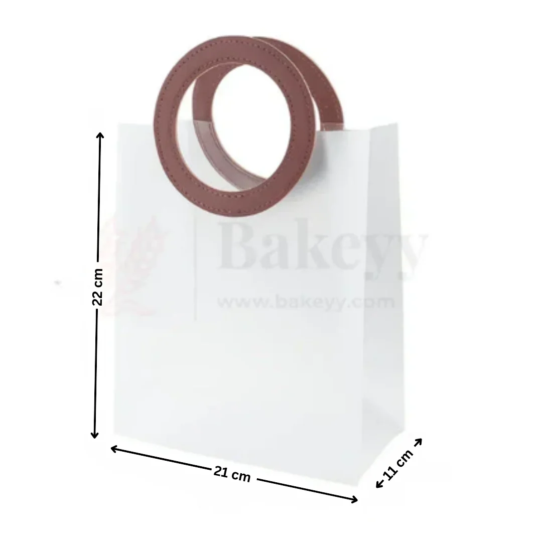 Transparent Bags With Leather Style Maroon Colour Handles | Pack of 12 - Image 9