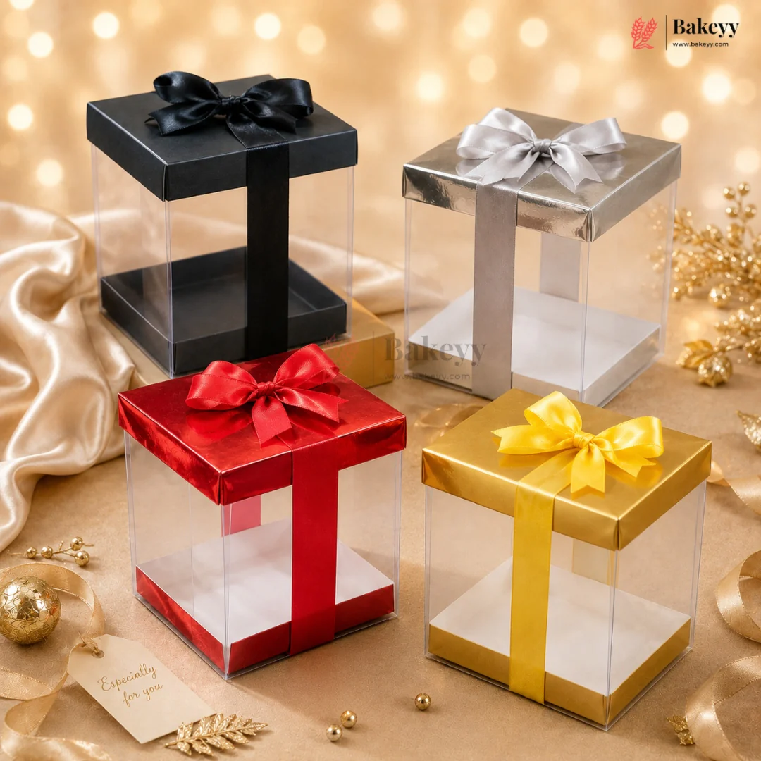 Premium Transparent PVC Gift Box with Satin Ribbon Bow | Multiple Colors Available | Pack of 10 - Image 18