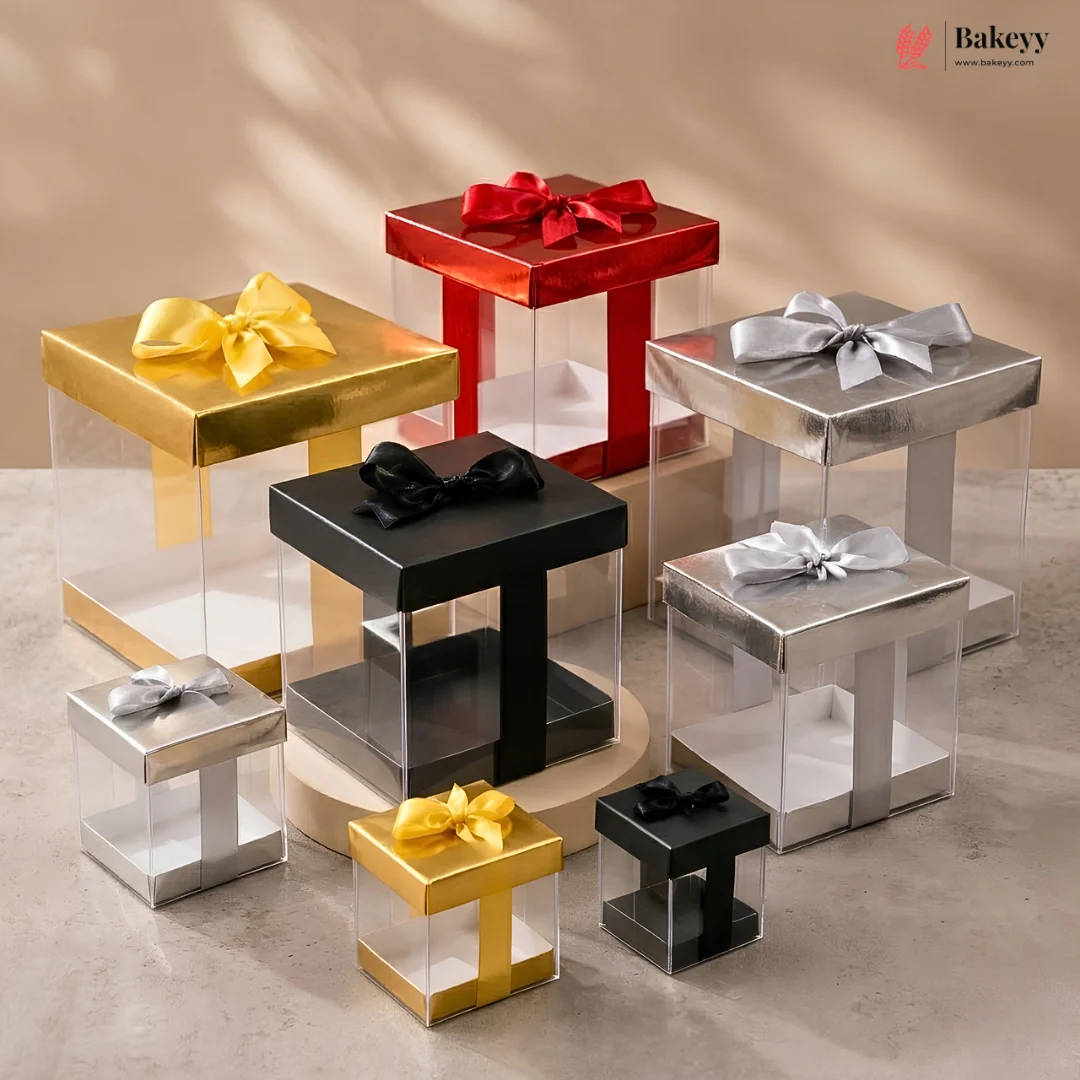 Premium Transparent PVC Gift Box with Satin Ribbon Bow | Multiple Colors Available | Pack of 10 - Image 19