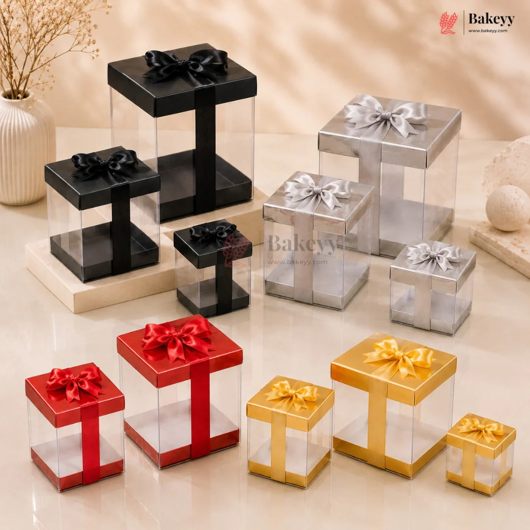 Premium Transparent PVC Gift Box with Satin Ribbon Bow | Multiple Colors Available | Pack of 10 - Image 20