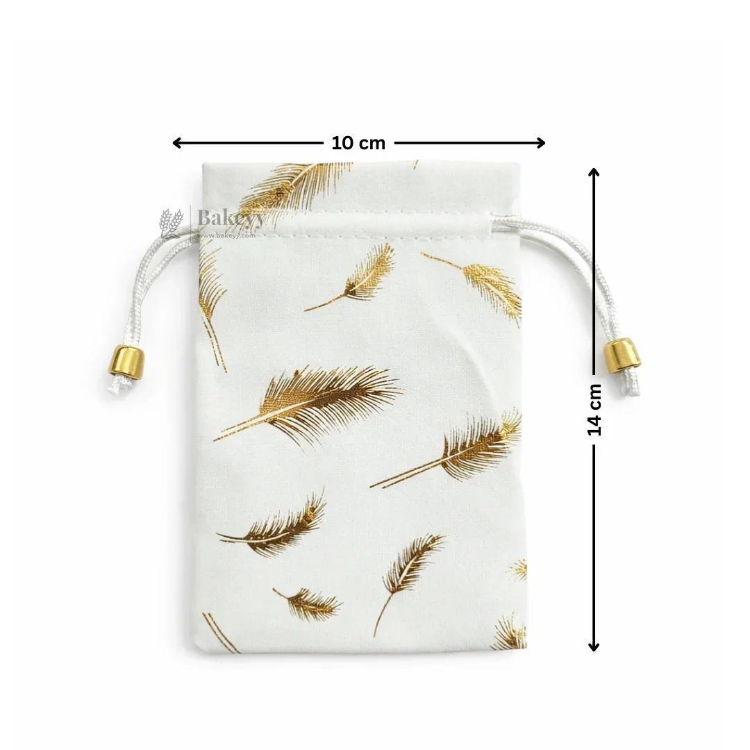 Premium Velvet Potli Bags for Gifting & Packaging l gold feather print Potil Bags l Pack of 10 - Image 12