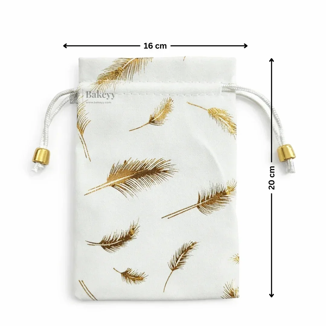 Premium Velvet Potli Bags for Gifting & Packaging l gold feather print Potil Bags l Pack of 10 - Image 14