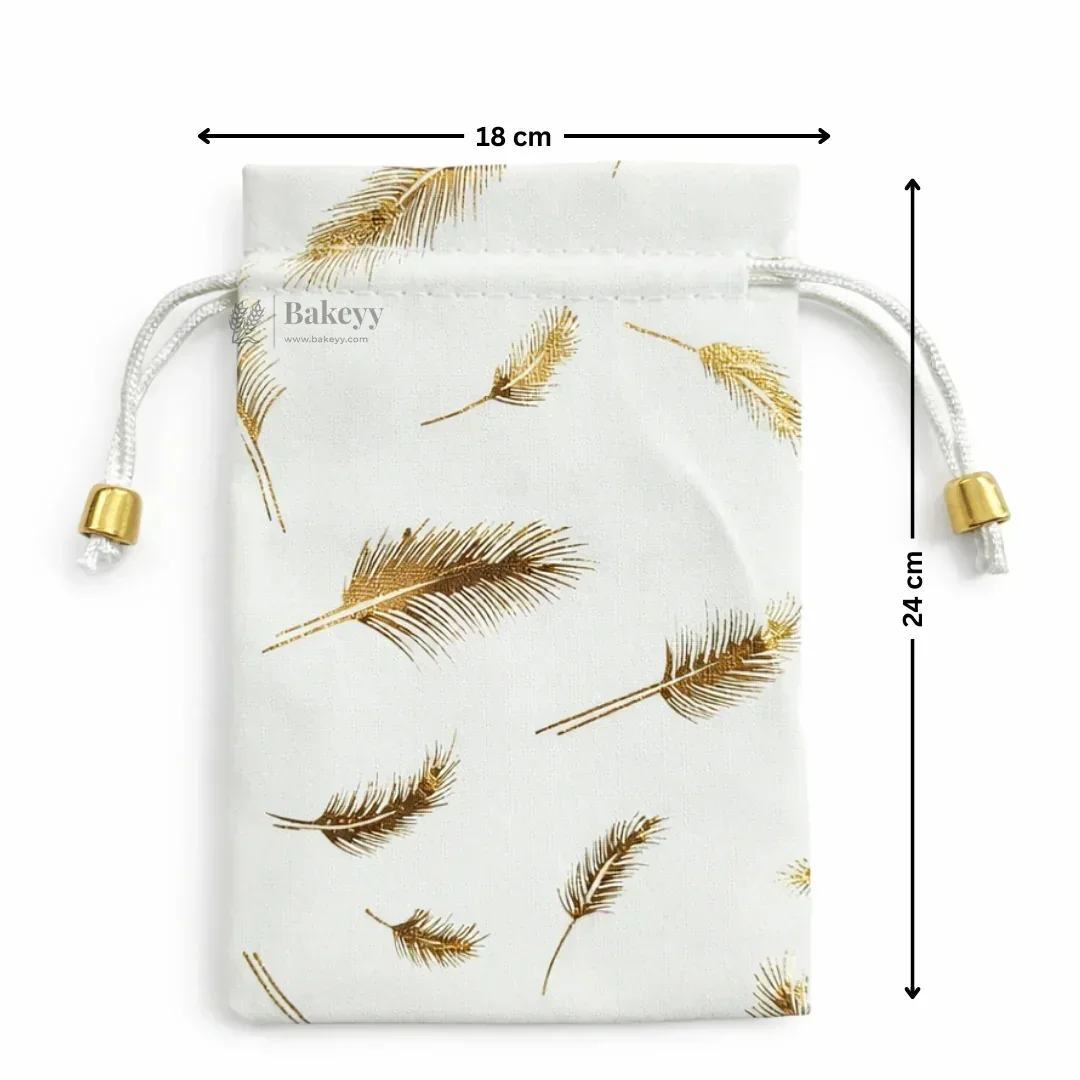 Premium Velvet Potli Bags for Gifting & Packaging l gold feather print Potil Bags l Pack of 10 - Image 15
