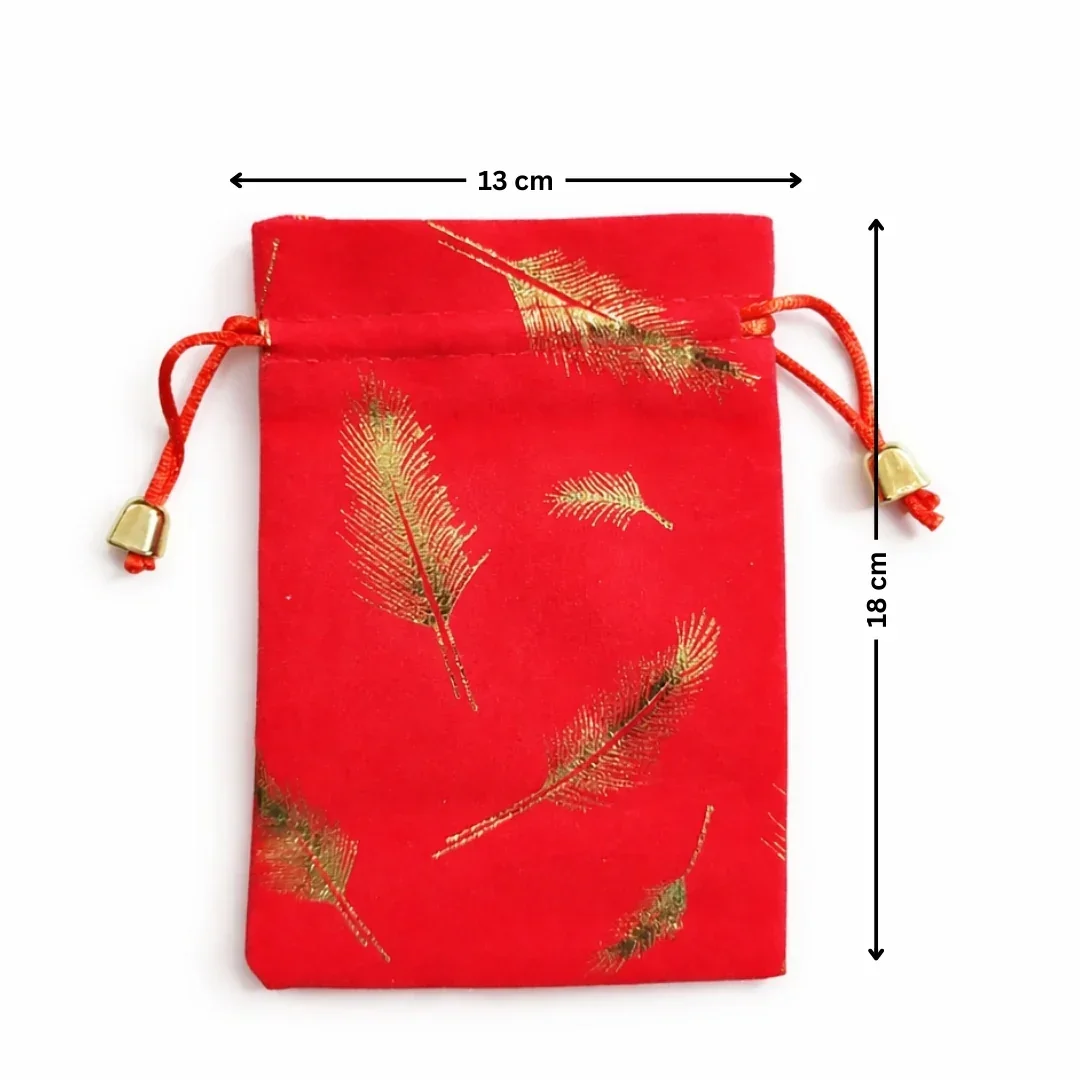 Premium Velvet Potli Bags for Gifting & Packaging l gold feather print Potil Bags l Pack of 10 - Image 5