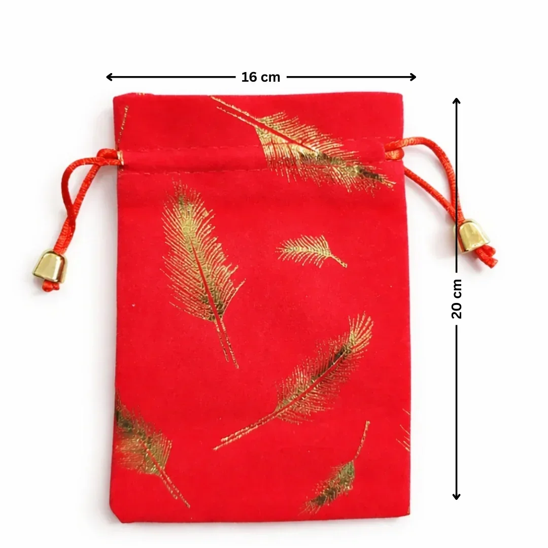 Premium Velvet Potli Bags for Gifting & Packaging l gold feather print Potil Bags l Pack of 10 - Image 6