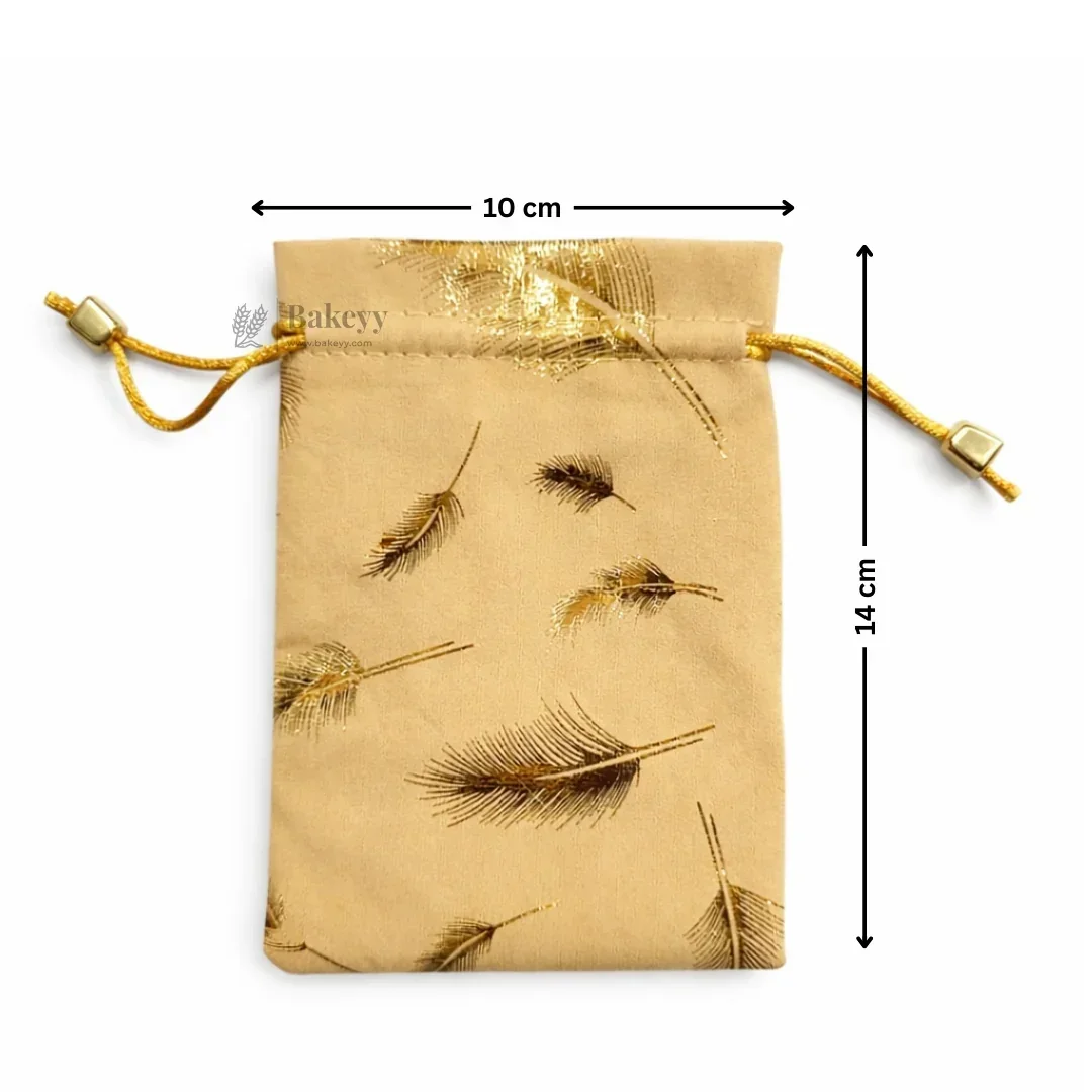 Premium Velvet Potli Bags for Gifting & Packaging l gold feather print Potil Bags l Pack of 10 - Image 8